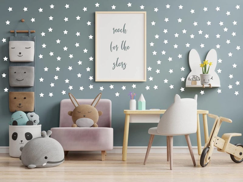 JURUOXIN 100 Pcs/Set Star Decal for Wall Sticker Removable Peel and Stick Vinyl Decoration Home Bedroom Living Room Nursery DIY Patten Decor YMX64 (White) - Image 2